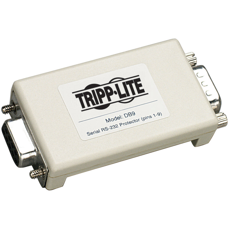 Tripp Lite DB9 Serial RS-232 Surge Protector device showing DB9 connectors and product label