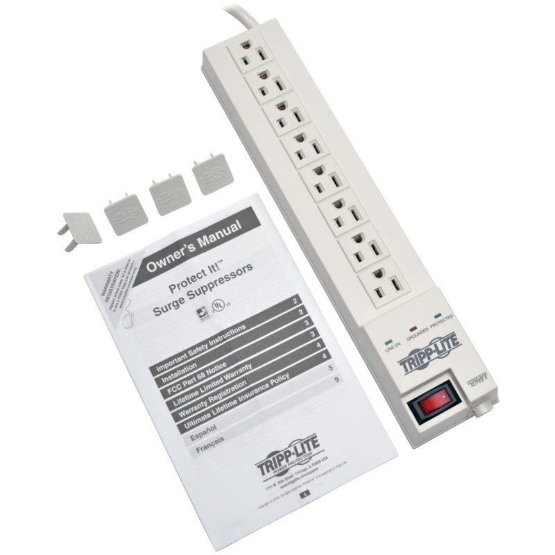 Tripp Lite SK6-6 surge suppressor with included safety covers and owner's manual