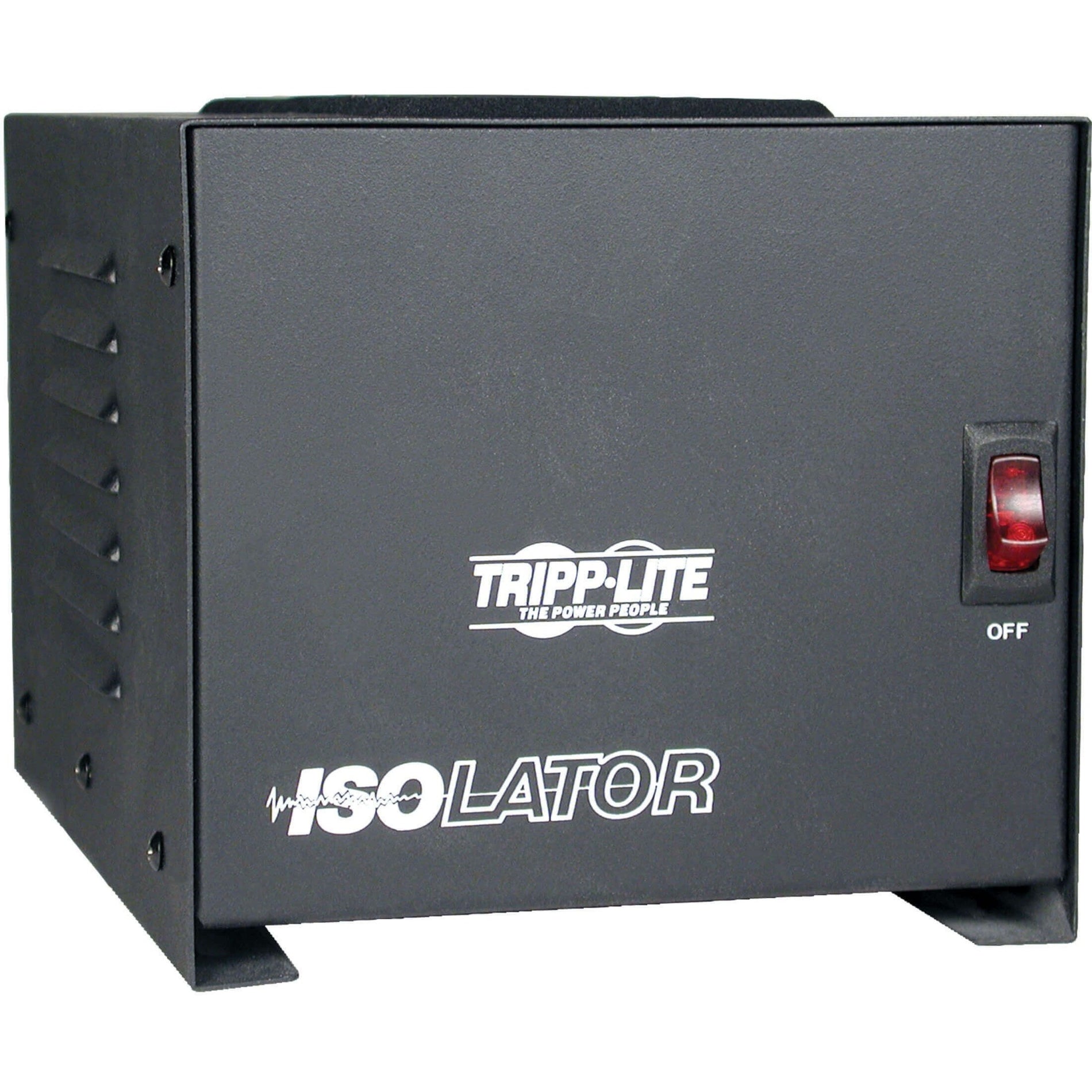 Front view of Tripp Lite IS1000 Isolation Transformer showing power switch and metal housing-alternate-image1