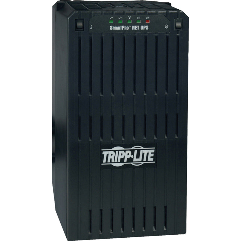 Front view of Tripp Lite SMART3000NET UPS showing LED status indicators and ventilation design