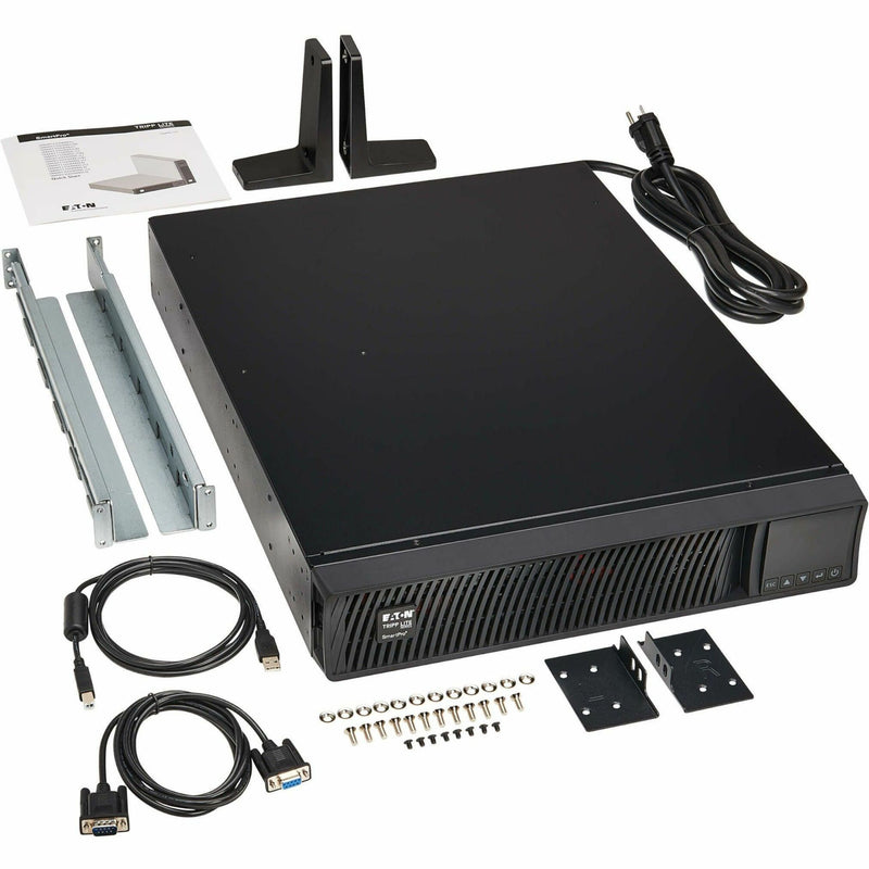 Complete installation kit for Tripp Lite SMART2200RMXL2U UPS system including mounting hardware, cables, and documentation