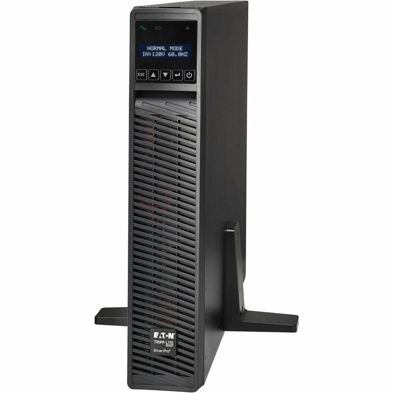 Side view of Tripp Lite SMART2200RMXL2U UPS in tower configuration showing stability base