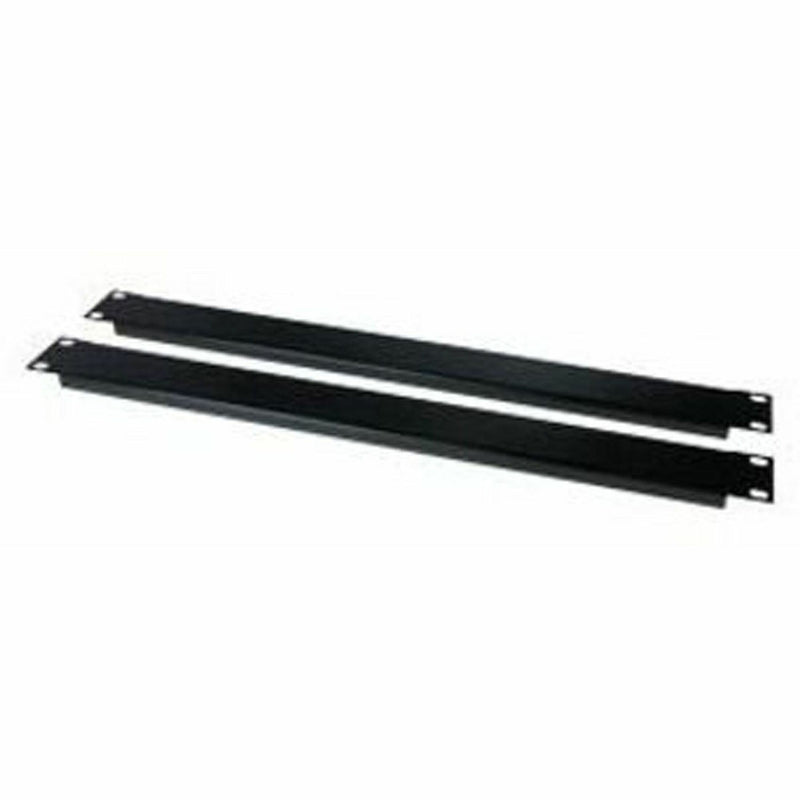 APC AR8108BLK 1U black metal blanking panel kit showing two 19-inch rack mount panels