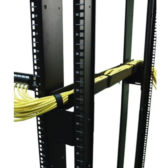 Cable trough in use showing organized yellow network cables