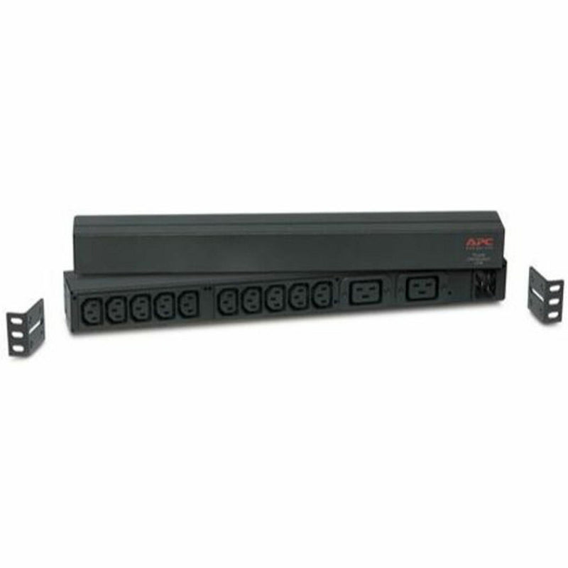 Front view of APC AP9559 Basic Rack PDU showing 12 outlets and mounting brackets