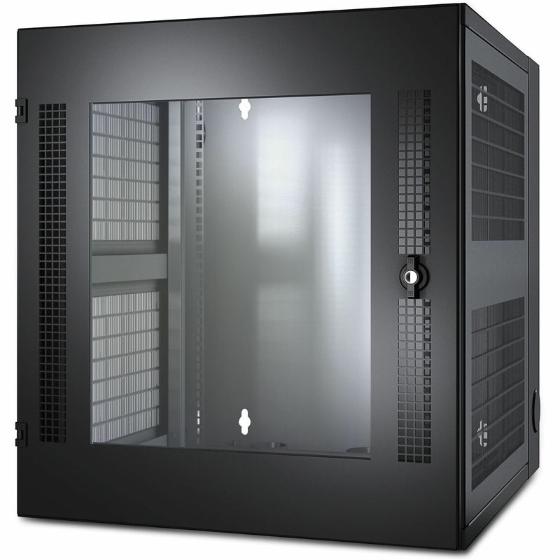 Front view of APC NetShelter WX 13U rack cabinet showing glass door and ventilation panels