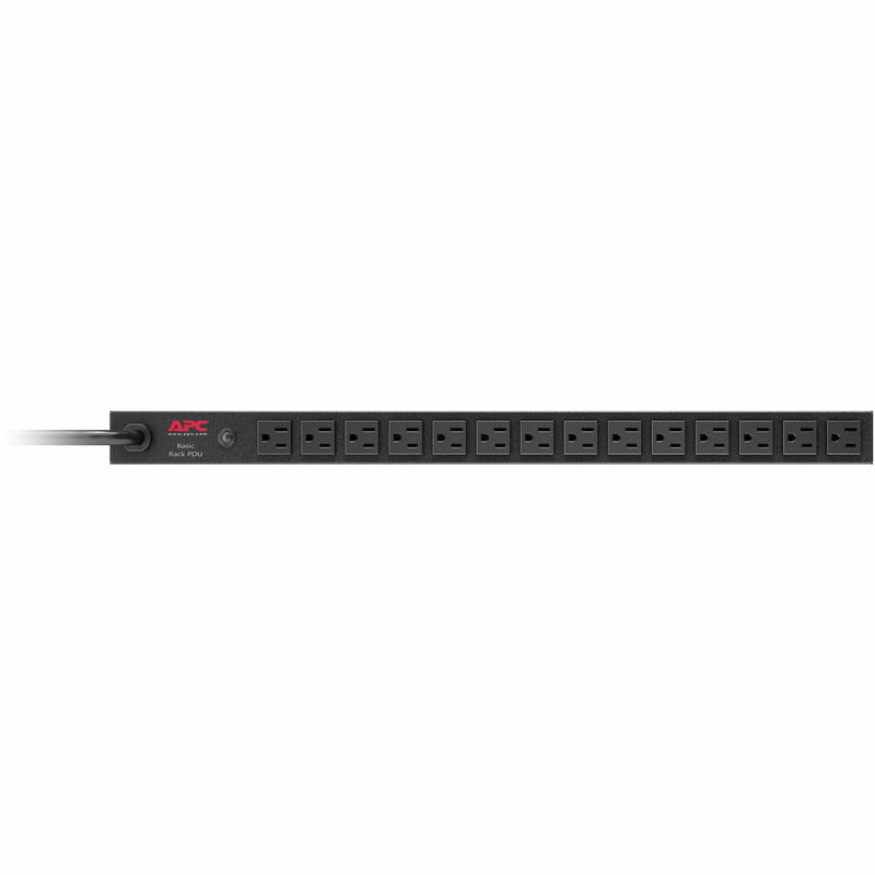 APC AP9551 Basic Rack PDU horizontal view showing 14 NEMA 5-15R outlets in black housing