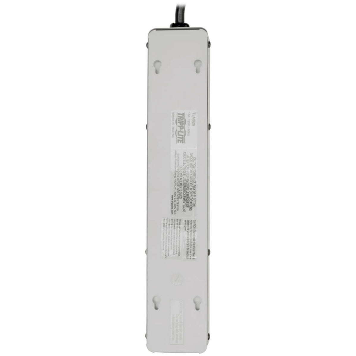 Back view of Tripp Lite TLM626 surge protector showing metal housing and mounting holes-alternate-image2