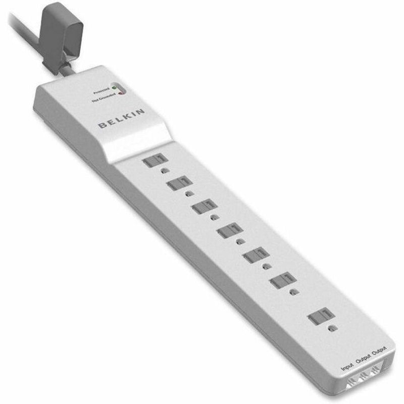 Belkin SurgeMaster 7-outlet surge protector in white with 12-foot power cord and status indicator lights