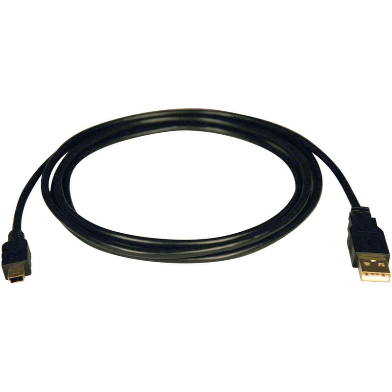 Tripp Lite 6-foot black USB 2.0 cable with Type-A to Mini-B connectors shown in coiled position