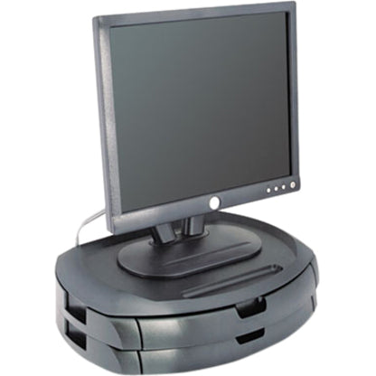 Kantek MS200B LCD Monitor Stand with Drawers, Black, Rubber Feet, 2 Drawers