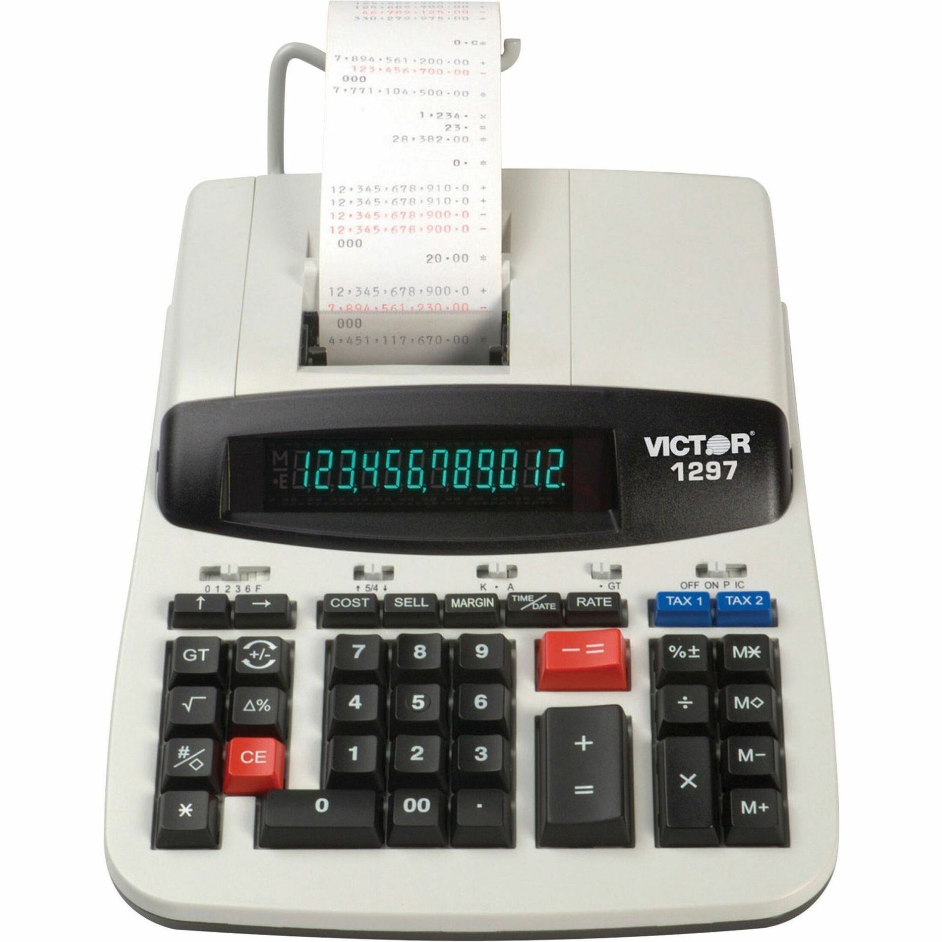 Victor 1297 Commercial Calculator, 12 Digit Printing Calculator, 4 lps Print Speed, Dual Color Print