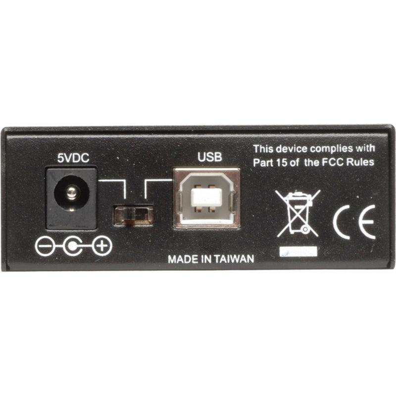 Rear view of media converter showing power and USB ports