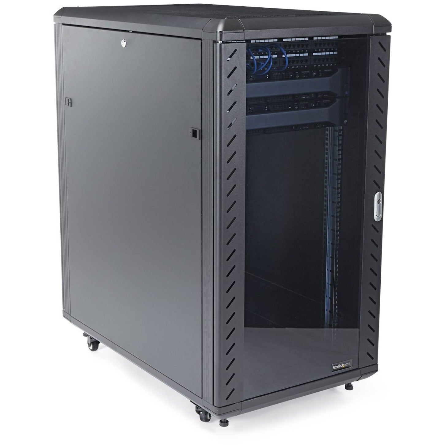 StarTech.com RK2236BKF DURARAK 22U 36in Knock-Down Server Rack Cabinet with Casters Easy Assembly Glass Door