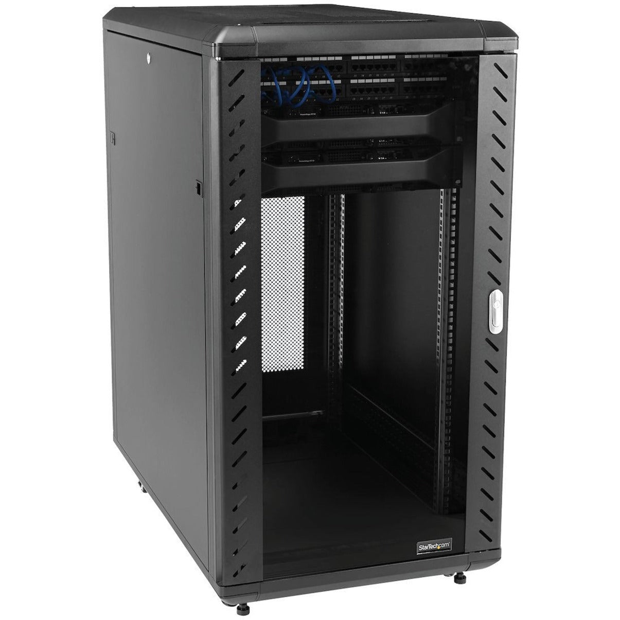 StarTech.com RK2236BKF DURARAK 22U 36in Knock-Down Server Rack Cabinet with Casters Easy Assembly Glass Door