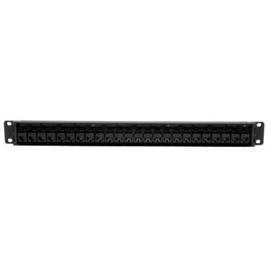 Angled view of Tripp Lite N254-024 patch panel showing sturdy construction