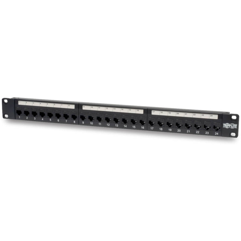 Front view of Tripp Lite N254-024 24-port Cat6 patch panel with numbered ports and 1U rack mount design