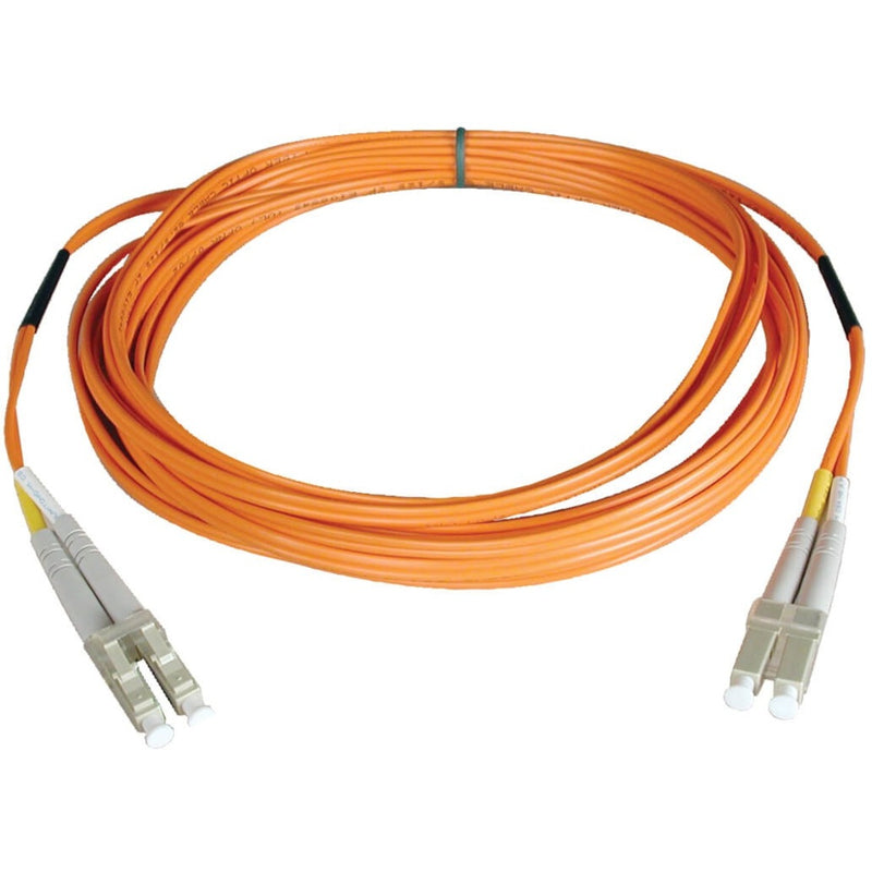 Tripp Lite N320-02M orange fiber optic patch cable with LC connectors, coiled view showing 6.6 foot length