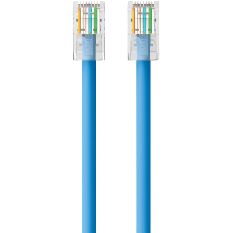 Top view of RJ-45 connector showing color-coded internal wiring arrangement