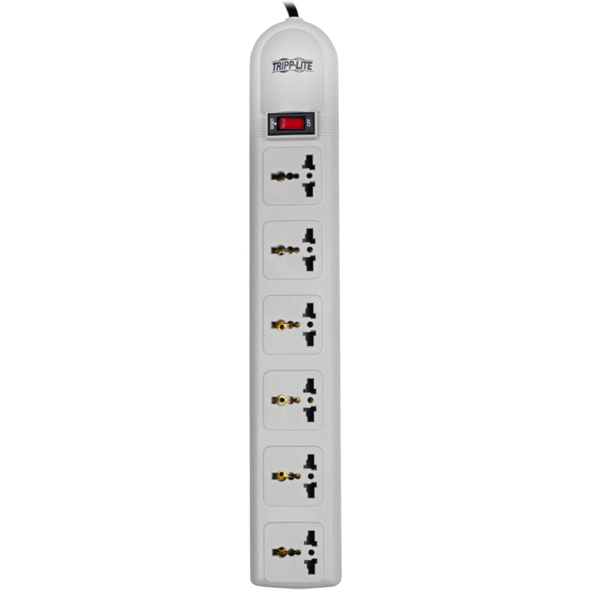 Full-length view of Tripp Lite SUPER6OMNIB showing all six protected outlets-alternate-image5