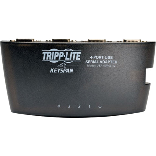 Front view of Tripp Lite Keyspan 4-port USB serial adapter showing branding and model information