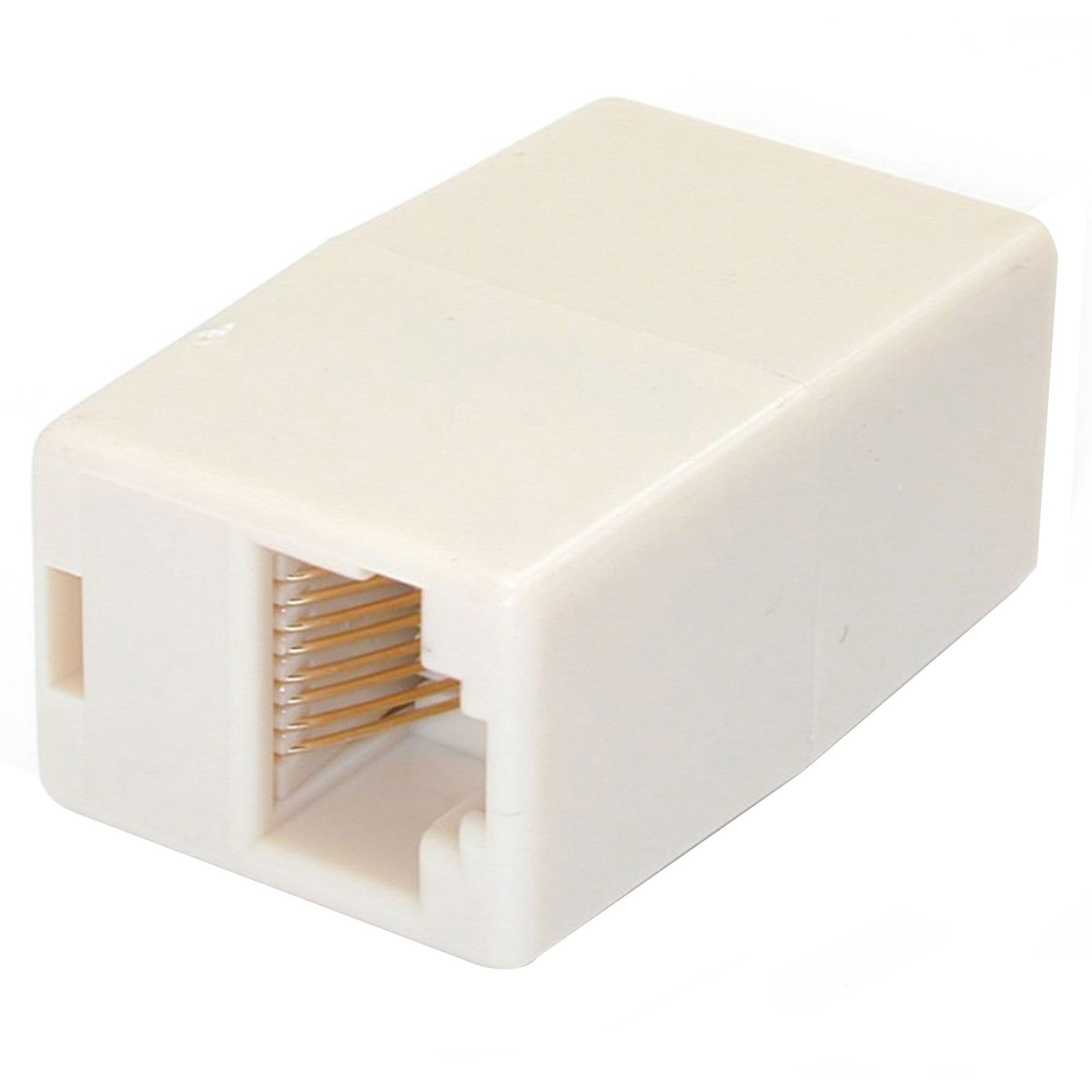 StarTech.com Cat5e RJ45 inline coupler in beige showing female connector ports and gold contacts-alternate-image1