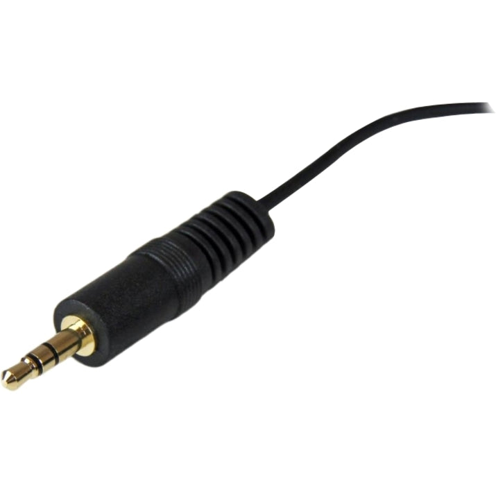 Detailed view of StarTech.com audio cable's male 3.5mm connector with gold-plated tip