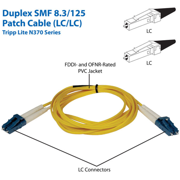 Tripp Lite N370-01M Fiber Optic Duplex Patch Cable, 3.30 ft, Yellow, Lifetime Warranty