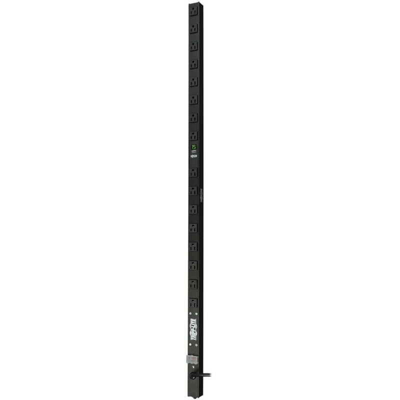 Full length view of Tripp Lite PDUMV15 vertical PDU showing all 16 outlets