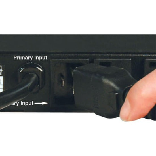 Close-up of primary and secondary power input connections on PDUMH20ATNET PDU