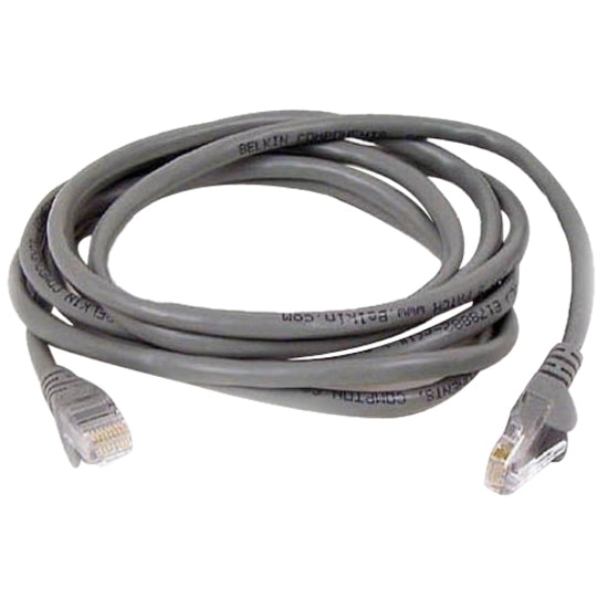 Gray 7-foot Belkin Cat 5e network patch cable with RJ-45 connectors and snagless boots