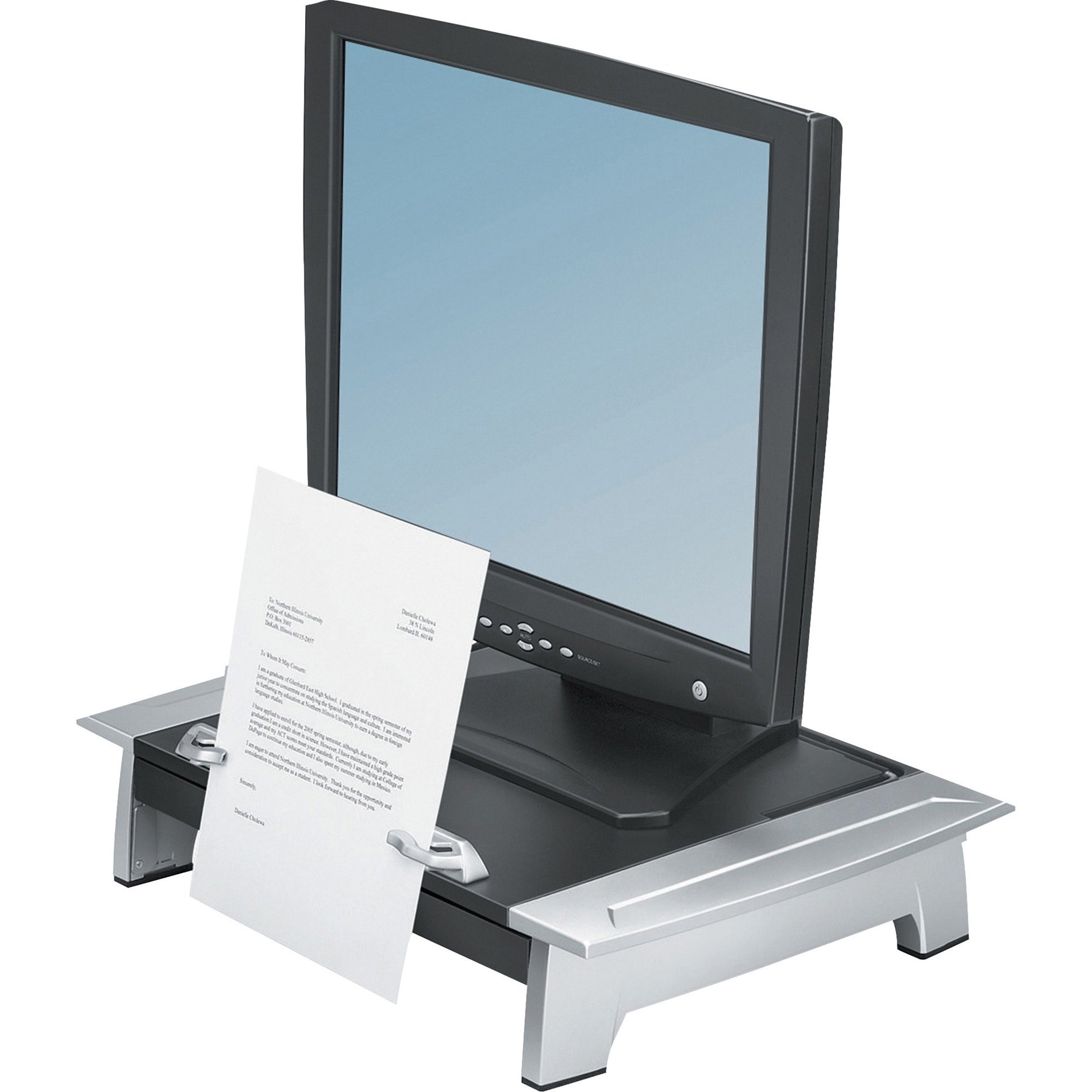 Fellowes 8036601 Oficina Suites Soporte de Monitor Estándar Plus Altura Ajustable Soporte de Documentos Cajón de Almacenamiento