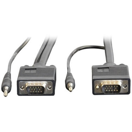 Side view of VGA and audio connectors highlighting durable construction and strain relief