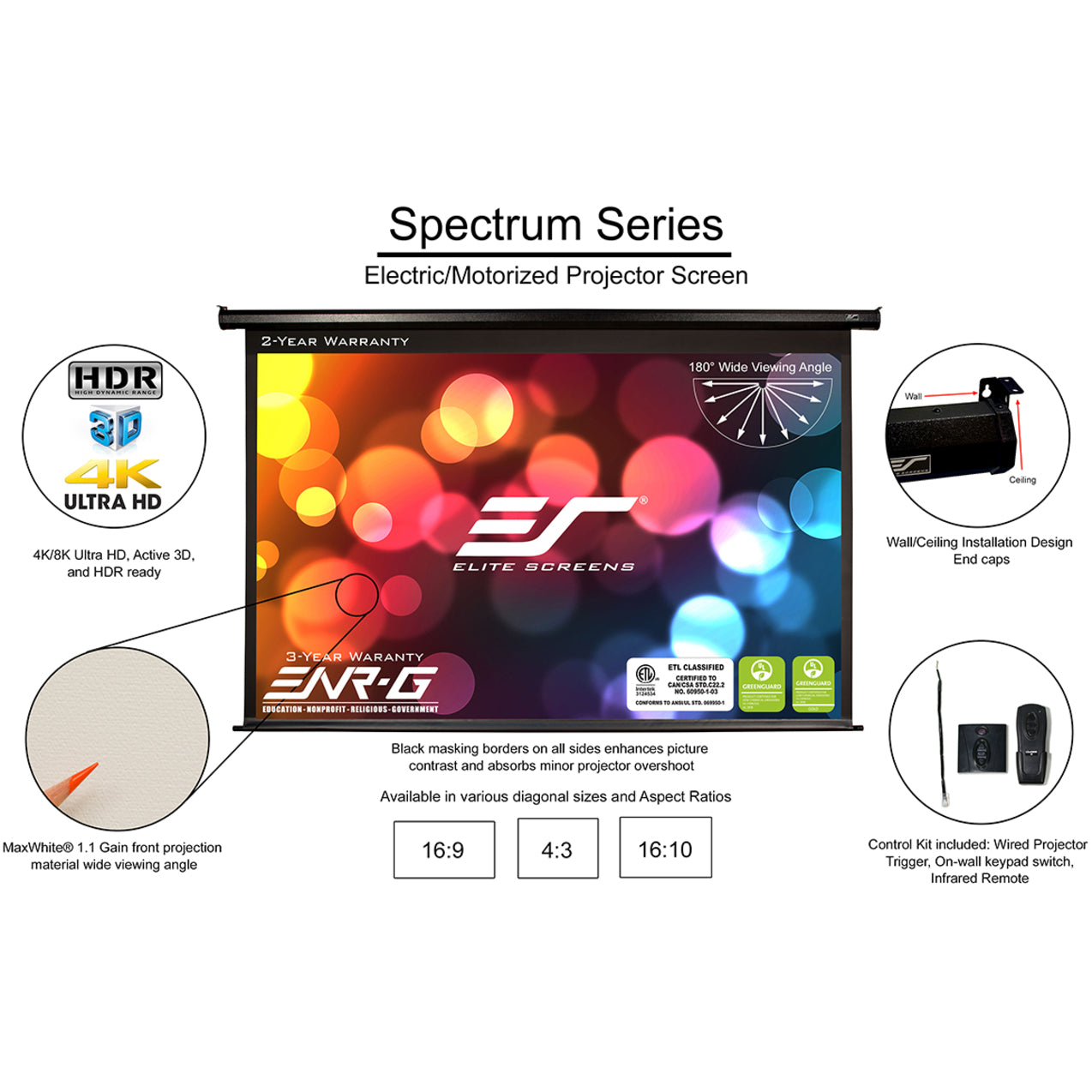 Elite Screens Spectrum Electric Projection Screen - 100" Diagonal [Discontinued]