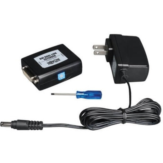 Complete package contents of Tripp Lite B120-000 including extender, power adapter, and accessories