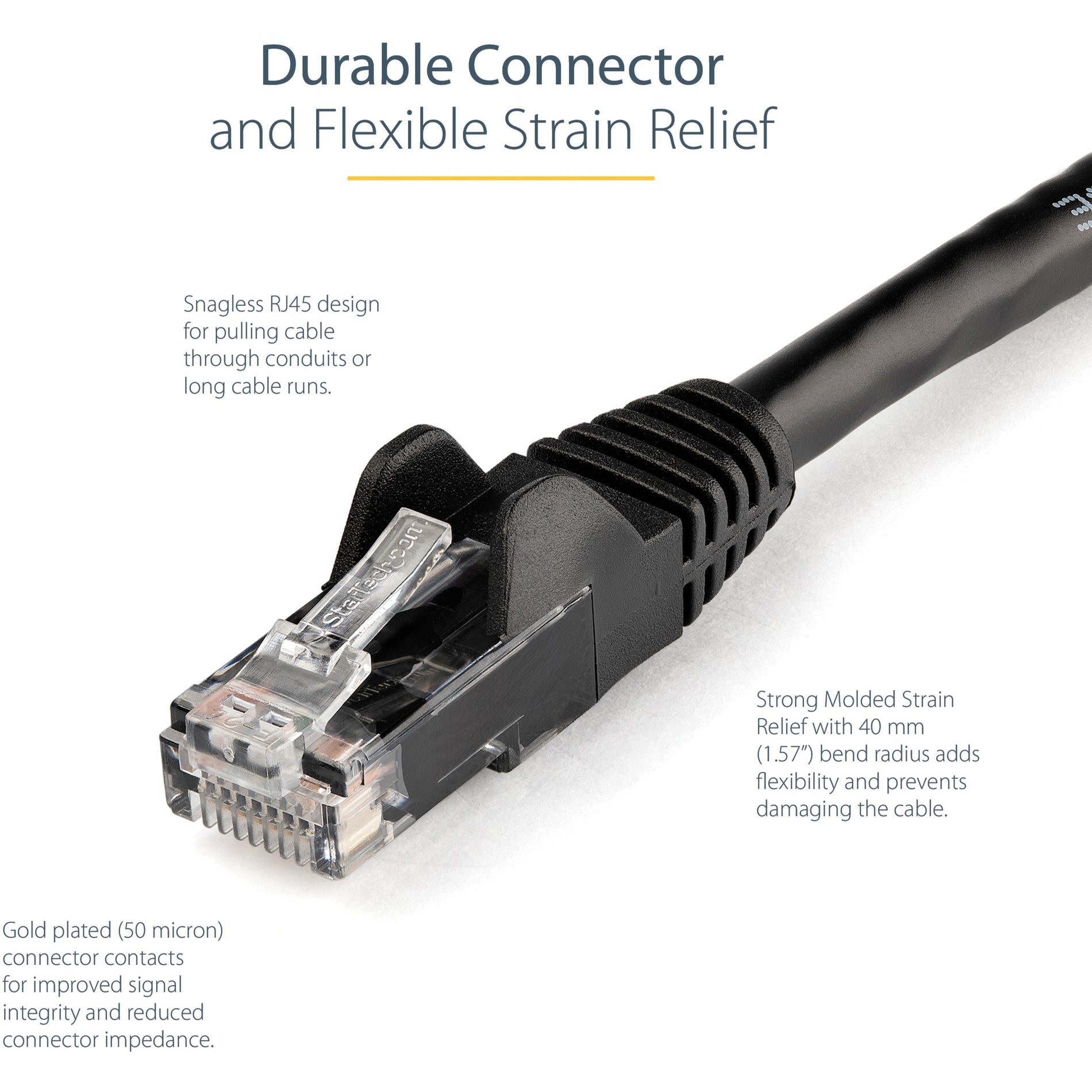 Marca: StarTech.com Cable de conexión Cat. 6 N6PATCH3BK 3 ft Negro Sin enganches ETL Verificado