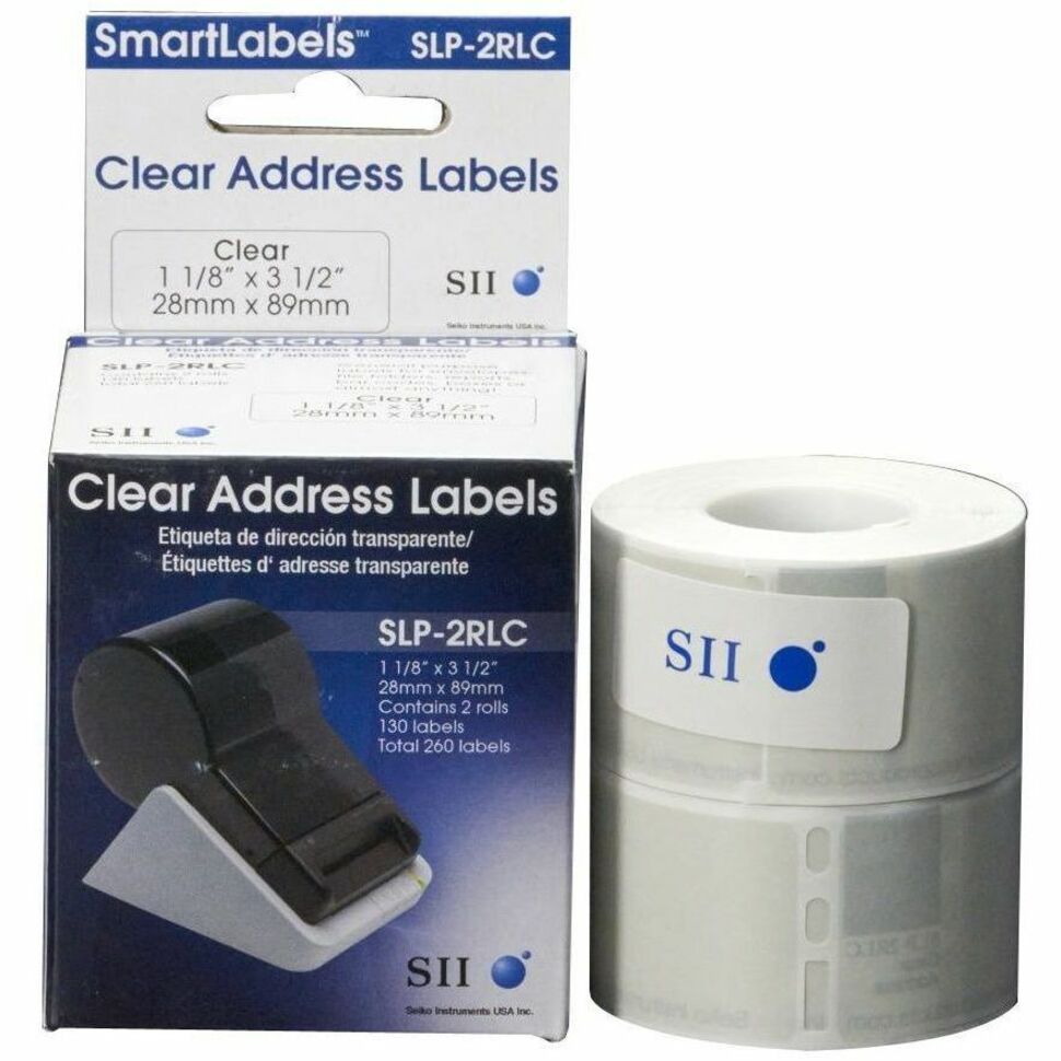 Seiko SLP-2RLC Self-adhesive Address Labels, Clear, 3 1/2" x 1 1/10", 130 Labels per Roll