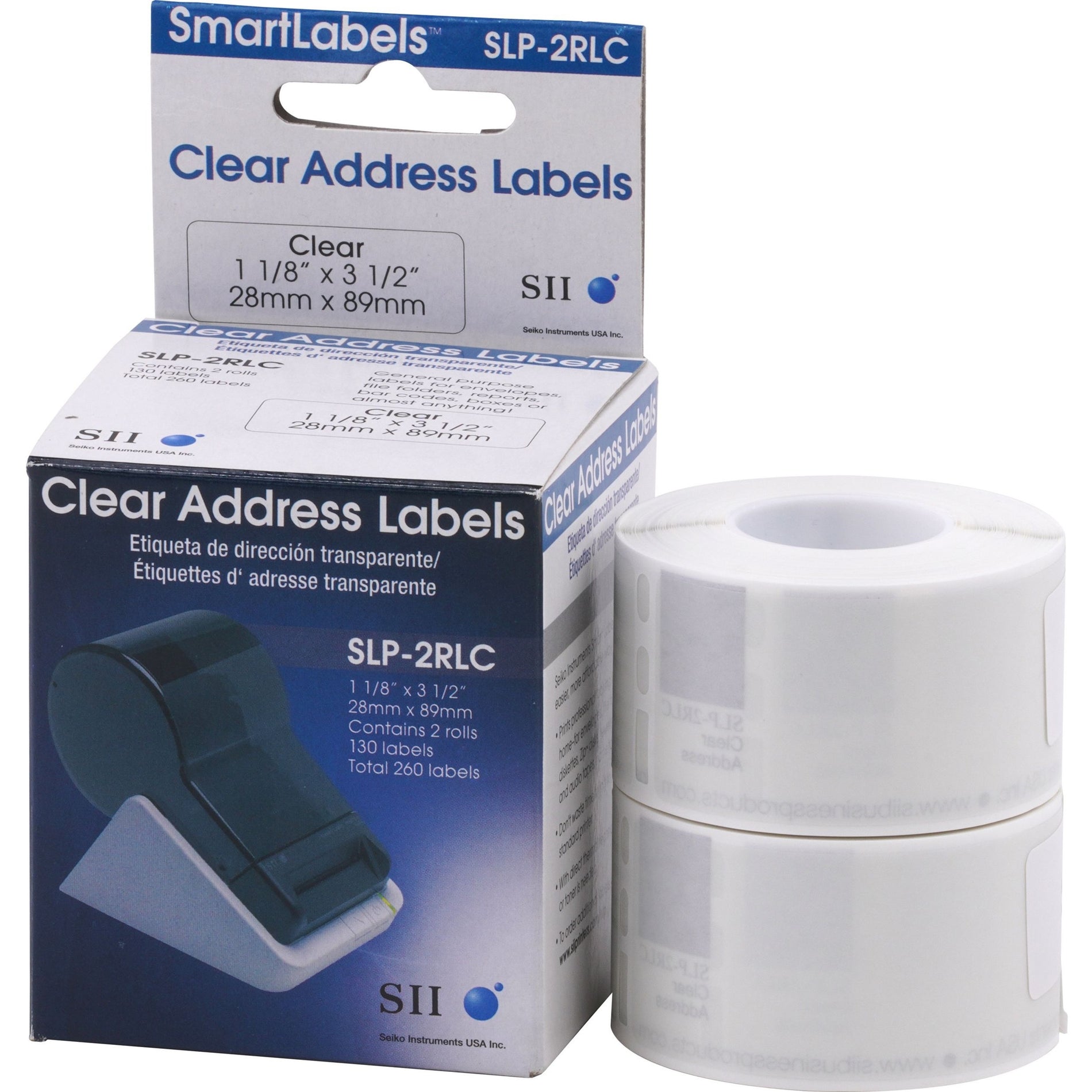 Seiko SLP-2RLC Self-adhesive Address Labels, Clear, 3 1/2" x 1 1/10", 130 Labels per Roll