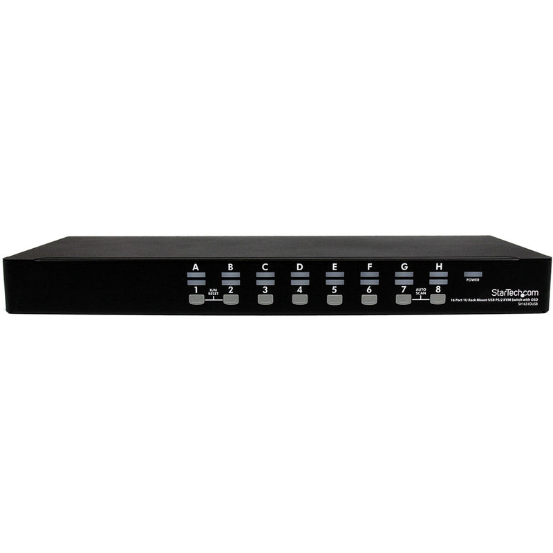 Front view of StarTech.com KVM switch showing slim profile and control interface