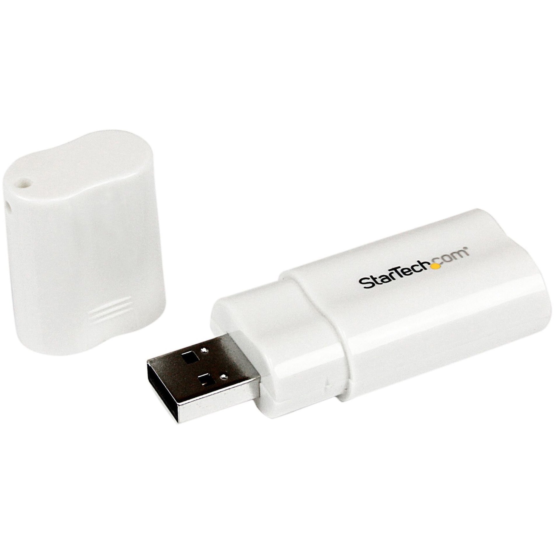 StarTech.com white USB audio adapter with protective cap removed showing USB connector-alternate-image1