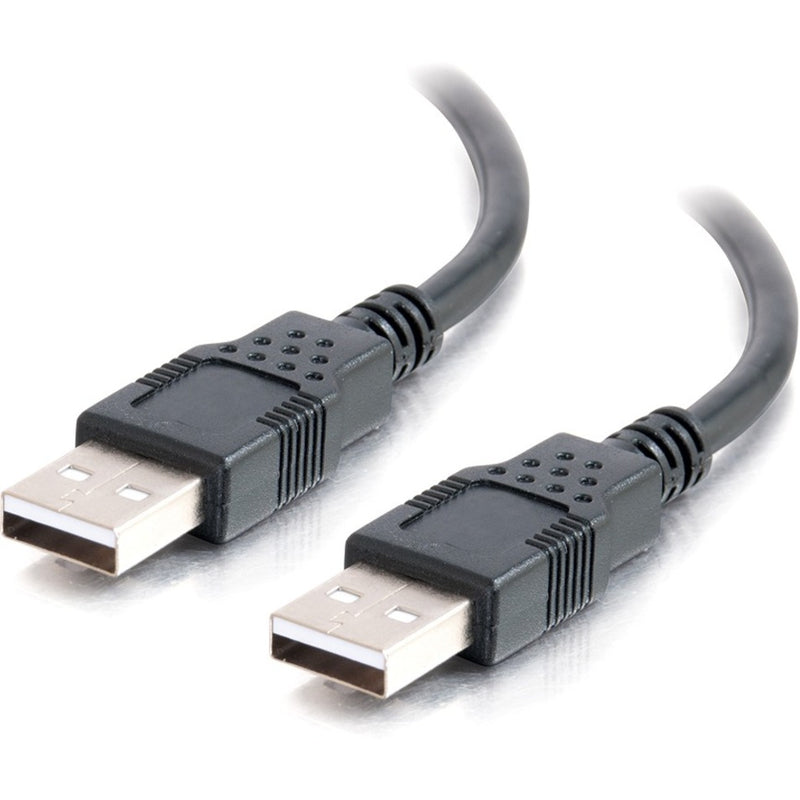 Close-up view of black USB Type-A male connectors on both ends of the cable showing connector construction