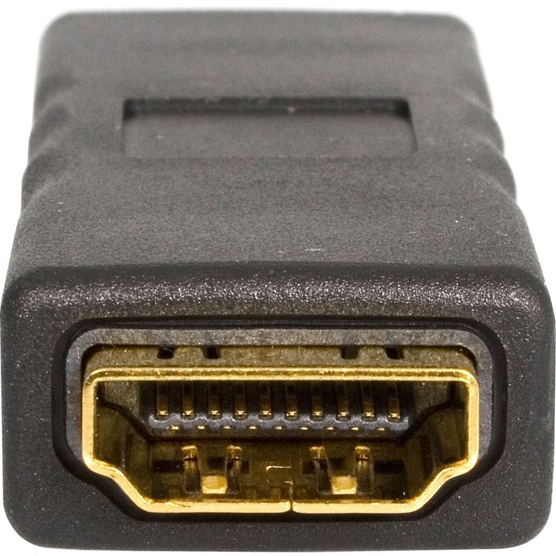 Close-up view of StarTech.com HDMI coupler port showing detailed 19-pin configuration and gold plating