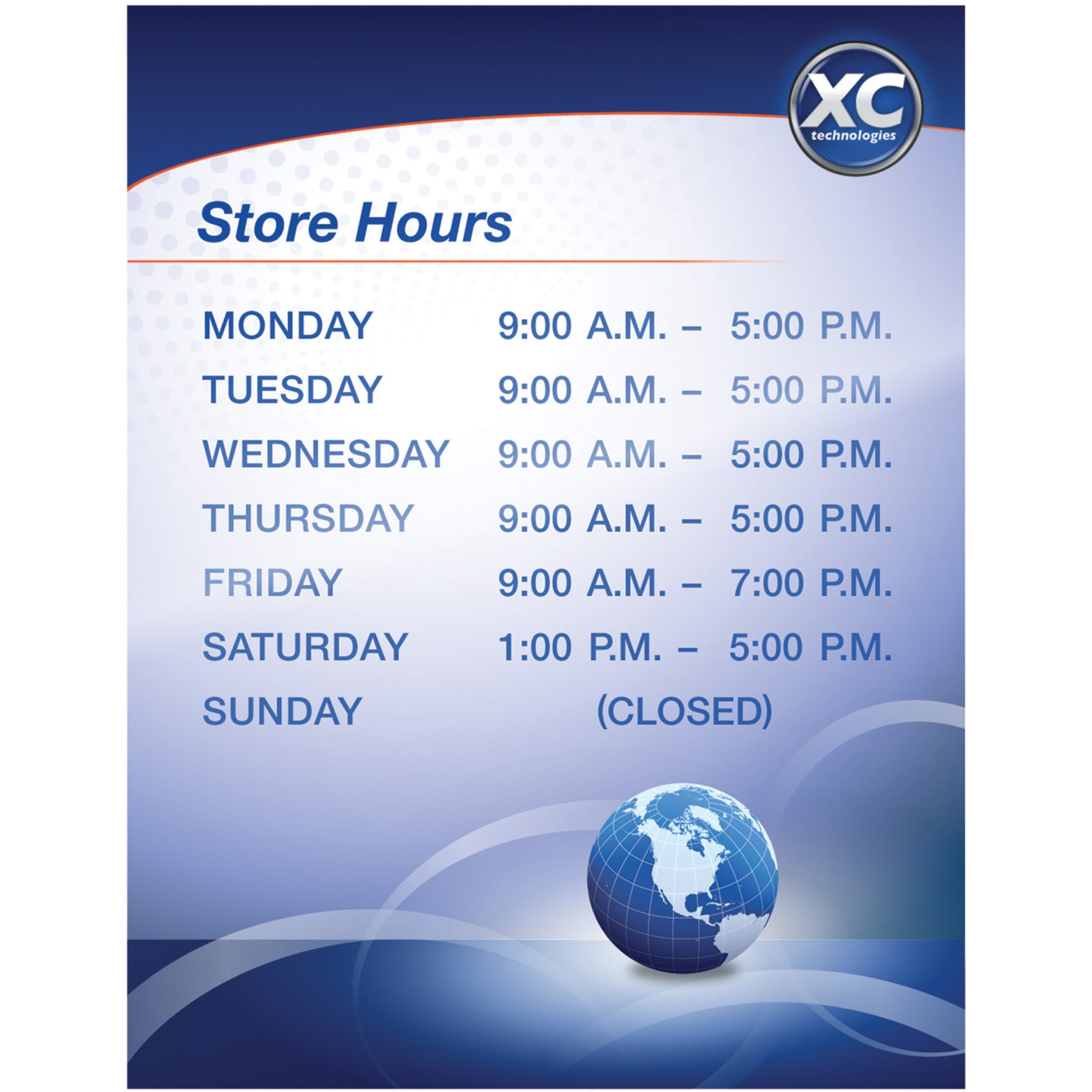 Professional business hours sign with globe graphic protected by lamination-alternate-image5