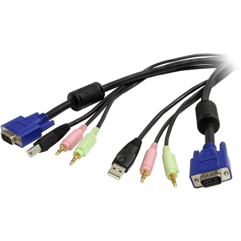 StarTech.com 4-in-1 KVM cable showing VGA, USB, and audio connectors with color-coded ends