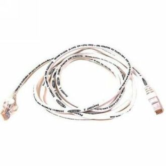 Belkin Category 6 network cable in white with bare wire ends, coiled to show length and quality construction