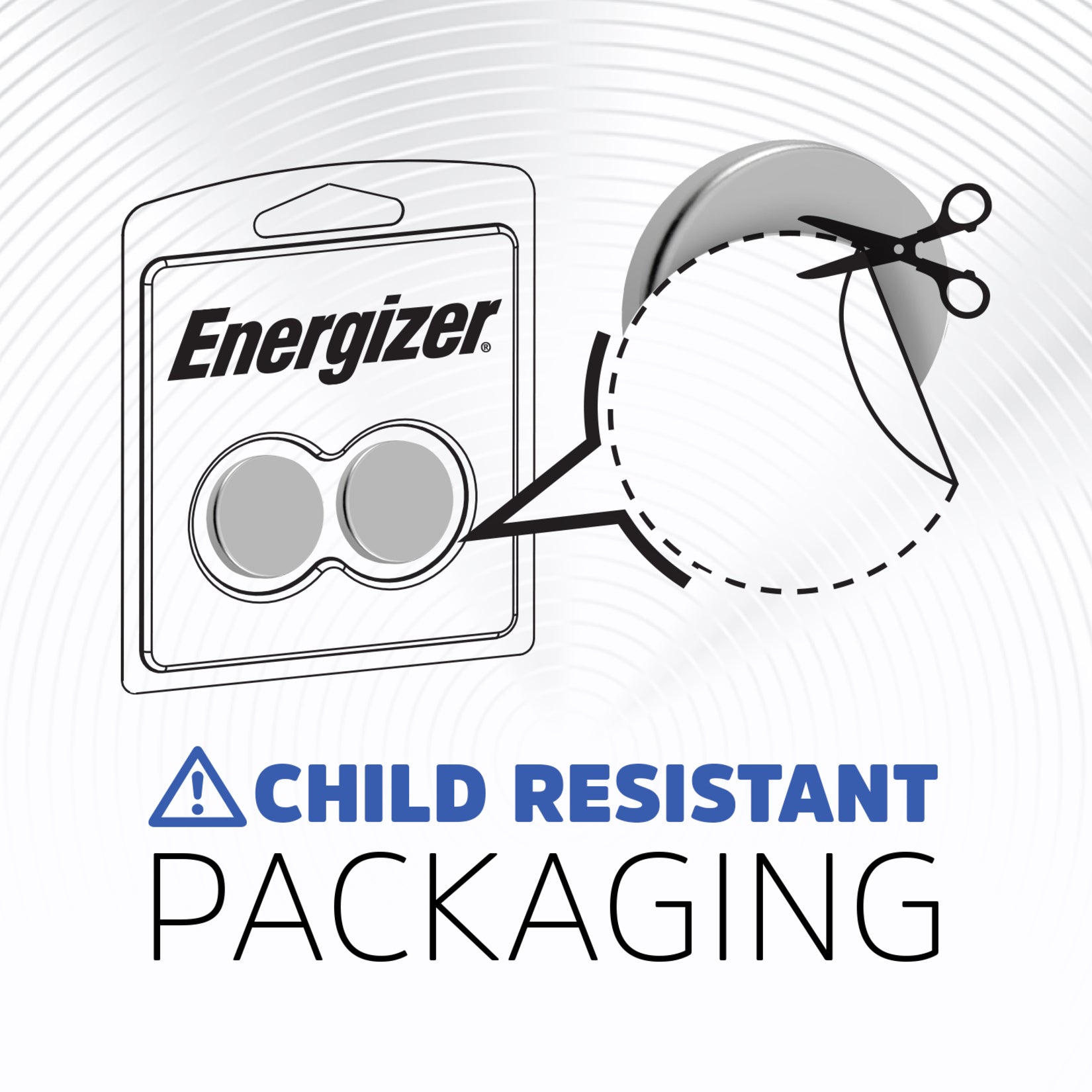 Diagram showing child-resistant packaging features of Energizer coin battery-alternate-image8