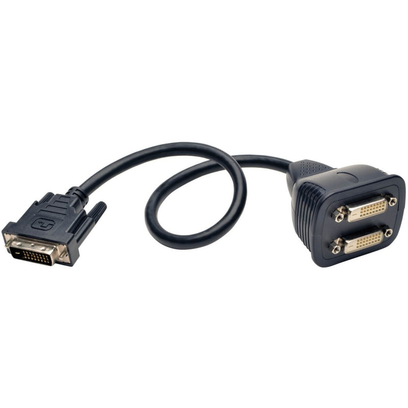 DVI splitter cable showing male connector and two female ports for dual monitor setup