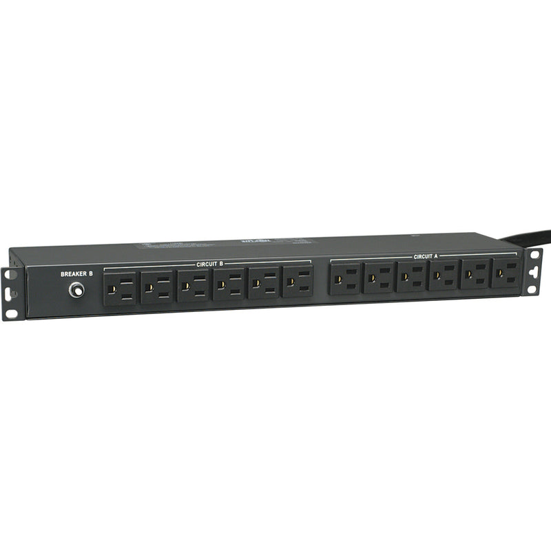 Side angle view of Tripp Lite PDU2430 showing full length and outlet arrangement