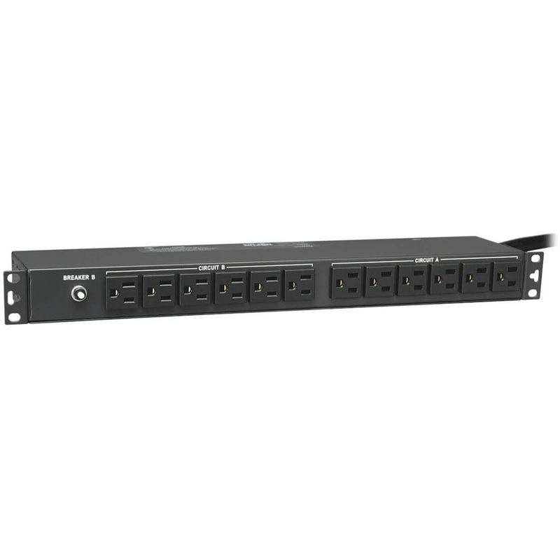 Front view of Tripp Lite PDU2430 showing dual circuit breakers and 12 NEMA 5-15R outlets