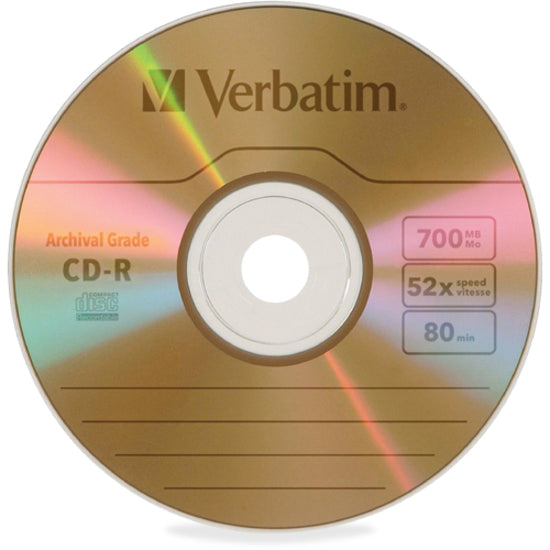 Verbatim 96319 Archival Grade CD-R 80MIN 700MB 52x 5pk Jewel Case, Lifetime Warranty